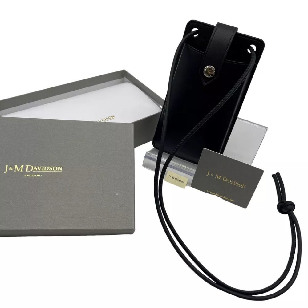 J&M DAVIDSON Losange Phone Holder Cross Body Bag Black Leather